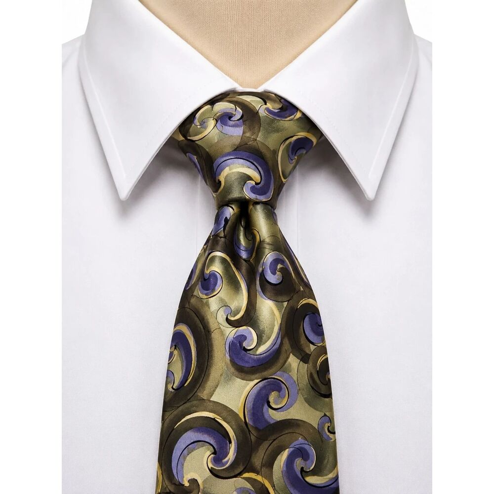 J. Garcia Birdland Collection Fourteen 100% Silk Tie Necktie Green Gold Abstract